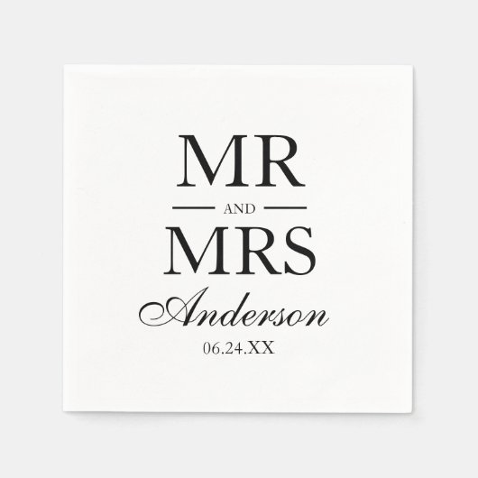 Serviette En Papier Moderne Elegant M. et Mme Mariage (Devant)