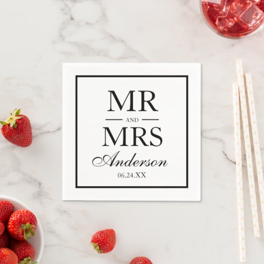 Serviette En Papier Moderne Elegant M. et Mme Mariage BW (En situation)