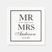 Serviette En Papier Moderne Elegant M. et Mme Mariage BW (Devant)