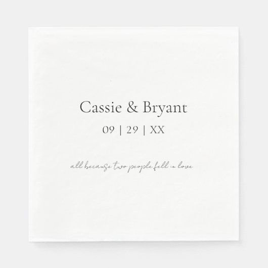 Serviette En Papier Moderne Elegant noir et blanc Mariage simple (Devant)