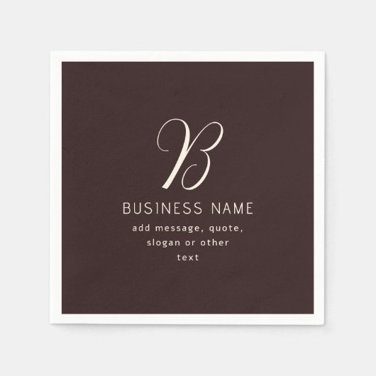 Serviette En Papier Moderne Élégant Nom commercial Monogramme | Brun f (Devant)