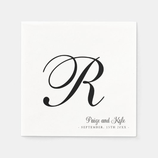 Serviette En Papier Moderne Elegant Nom Mariage initial (Devant)