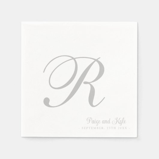 Serviette En Papier Moderne Elegant Nom Mariage initial (Devant)