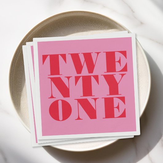 Serviette En Papier Moderne Elégant rose rouge gras 21e anniversaire
