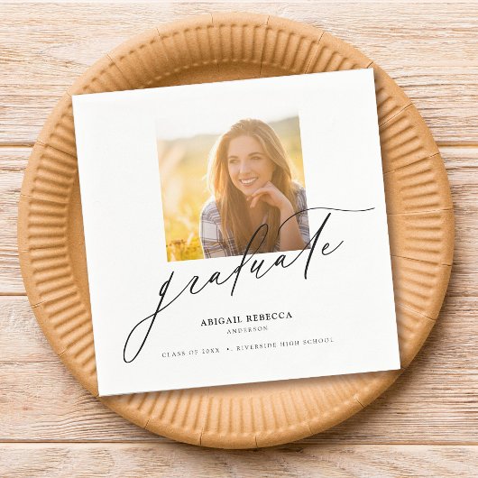 Serviette En Papier Moderne Élégant Script Carré Photo Graduation