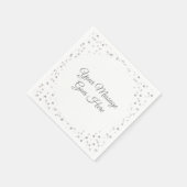 Serviette En Papier Moderne élégant script coeurs argent confettis (Coin)