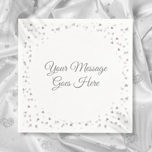 Serviette En Papier Moderne élégant script coeurs argent confettis