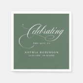 Serviette En Papier Moderne Élégant Script Funéraire Mémorial Vert Sau (Devant)