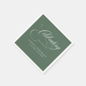 Serviette En Papier Moderne Élégant Script Funéraire Mémorial Vert Sau (Coin)