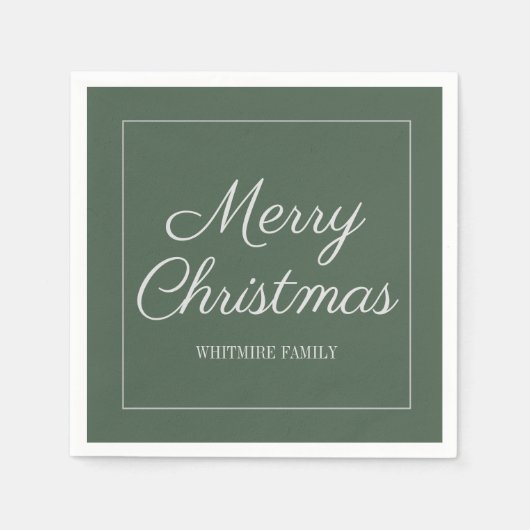 Serviette En Papier Moderne Élégant Vert Gris Joyeux Noël (Devant)