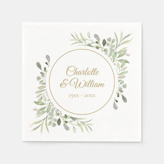 Serviette En Papier Moderne Elégante Verdure en Golden Script (Devant)