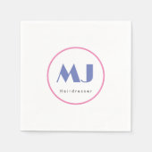 Serviette En Papier Moderne et élégant Monogramme Bleu Coiffeur blanc (Devant)