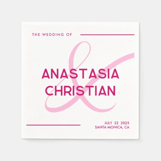 Serviette En Papier Moderne et Gras Mariage Magenta (Devant)