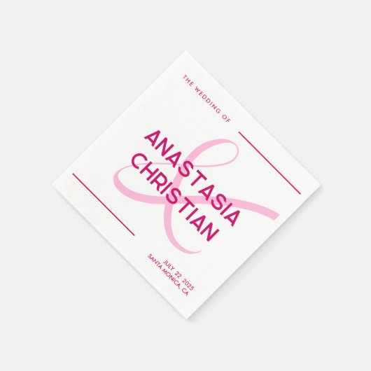 Serviette En Papier Moderne et Gras Mariage Magenta (Coin)