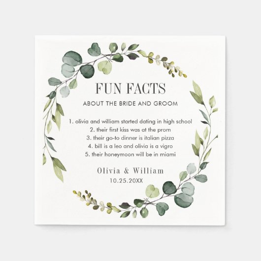 Serviette En Papier Moderne Eucalyptus Wreath Fun Faits Mariage Boho (Devant)