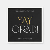 Serviette En Papier Moderne Fete Black Gold Yay Graduation (Devant)