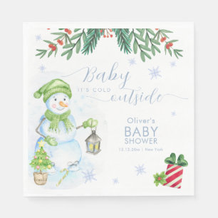 Serviette En Papier Moderne Fête de Naissance de Bonhomme de Neige Flo