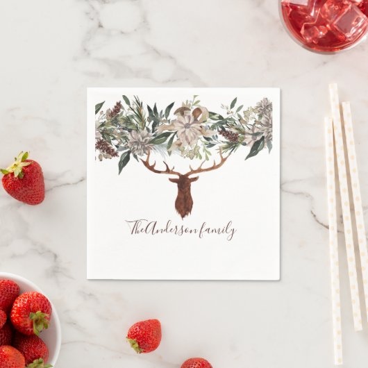 Serviette En Papier Moderne feuillage fleuri rustique vacances de cerf (En situation)