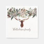 Serviette En Papier Moderne feuillage fleuri rustique vacances de cerf (Devant)