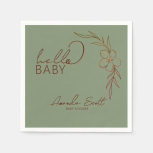 Serviette En Papier Moderne Fleur de Sauge Verte Bonjour Bébé