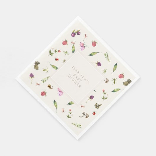 Serviette En Papier Moderne Floral Douche verdure Berries Insectes (Coin)