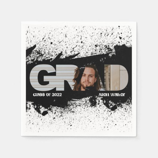 Serviette En Papier Moderne Funky Black Splat GRAD Photo Napkins (Devant)