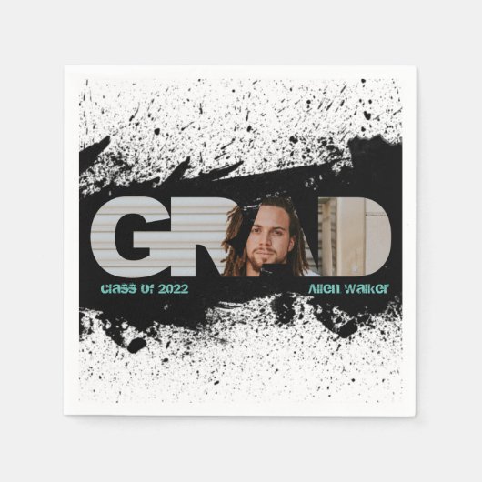 Serviette En Papier Moderne Funky Black Splat GRAD Photo Napkins (Devant)