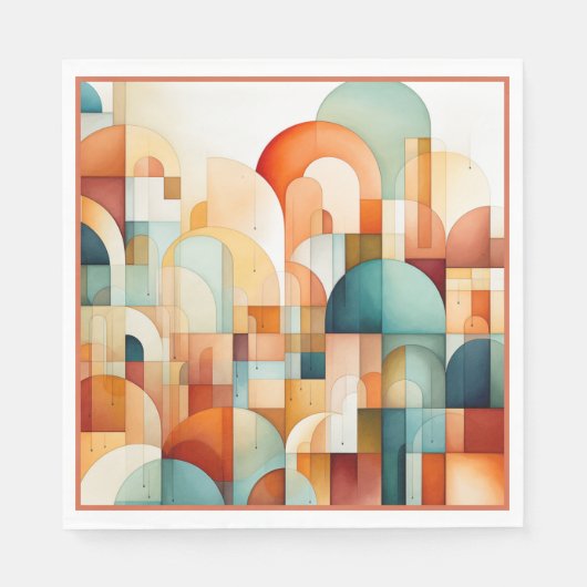 Serviette En Papier Moderne Géométrique Rouille Turquoise Pêche Sarcel