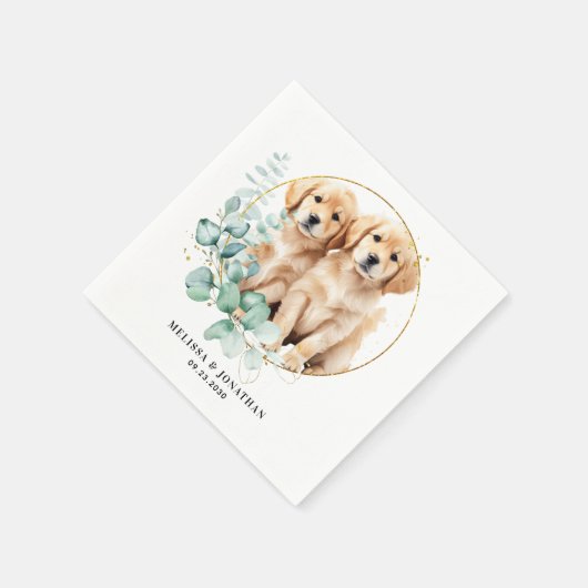 Serviette En Papier Moderne Golden Retriever Custom Pet Dog Mariage (Coin)