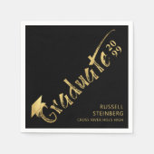 Serviette En Papier Moderne Graduate Gold Brushstroke Nom Noir (Devant)
