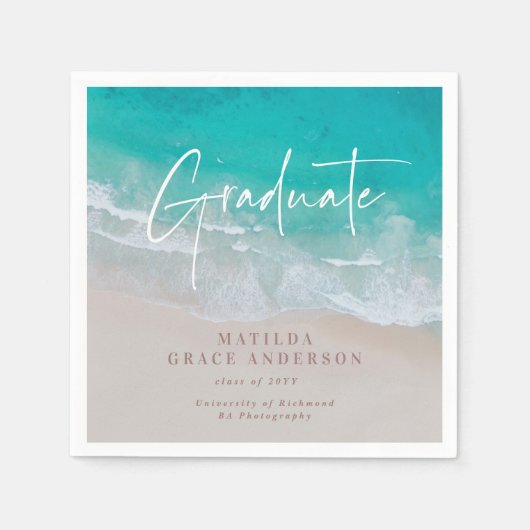 Serviette En Papier Moderne graduation plage de l'océan script de plag (Devant)