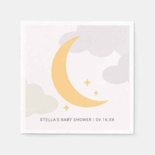 Serviette En Papier Moderne Graphisme Lune Étoiles Nuages Baby shower (Devant)