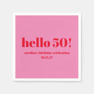 Serviette En Papier Moderne Gras brillant rose rouge 50e anniversaire 
