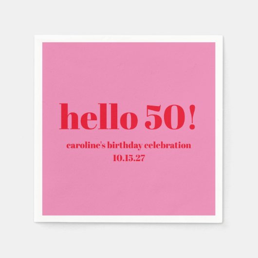 Serviette En Papier Moderne Gras brillant rose rouge 50e anniversaire (Devant)