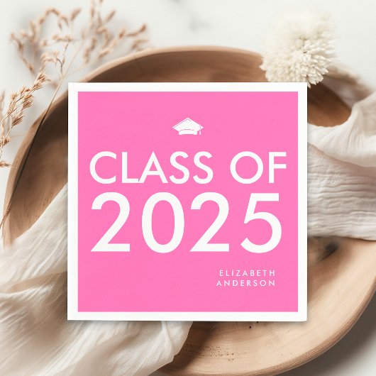 Serviette En Papier Moderne Gras Hot Rose Personnalisé Parti Graduatio