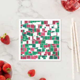 Serviette En Papier Moderne Gras Rouge et Vert Noël Mondrian