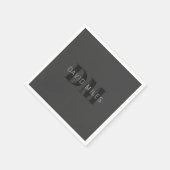 Serviette En Papier Moderne Gris Foncé & Nom et Monogramme Modifiables (Coin)