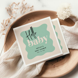 Serviette En Papier Moderne Hello Baby Mint & Baby shower de crème