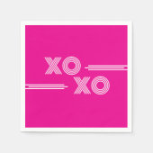 Serviette En Papier Moderne Hot rose et blanc XOXO Valentine (Devant)