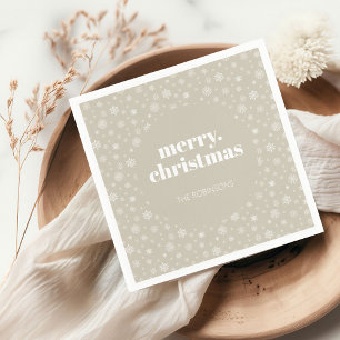 Serviette En Papier Moderne Joyeux Noël Beige Snowflake Motif