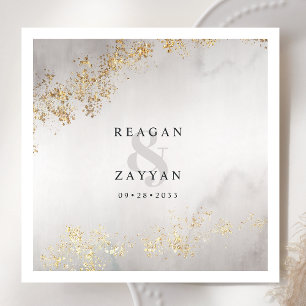 Serviette En Papier Moderne Luxe Paillettes Dorées Mariage Aquarelle G