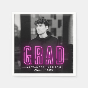Serviette En Papier Moderne Magenta Neon Photo Graduation
