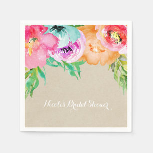Serviette En Papier Moderne Mariage Floral Marron Kraft Clair