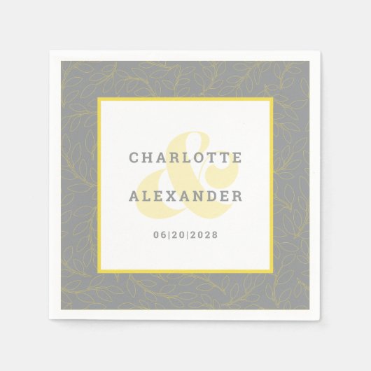 Serviette En Papier Moderne Mariage gris jaune tendance mariée & chamb (Devant)