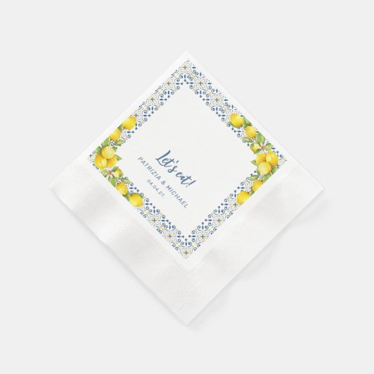 Serviette En Papier Moderne Mariage méditerranéen citron (Coin)
