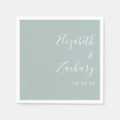 Serviette En Papier Moderne Mariage Vert en Verre de Mer Script (Devant)