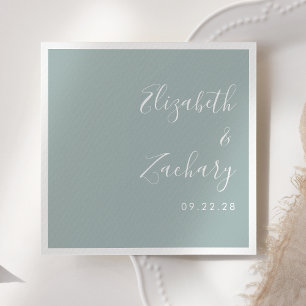 Serviette En Papier Moderne Mariage Vert en Verre de Mer Script