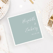 Serviette En Papier Moderne Mariage Vert en Verre de Mer Script