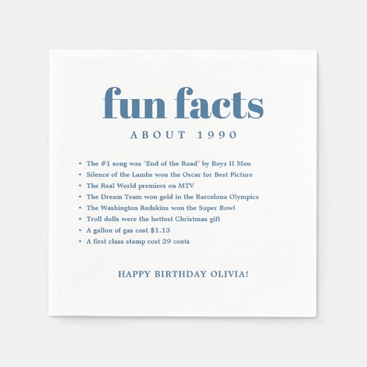 Serviette En Papier Moderne Minimal Fun Facts Anniversaire Année (Devant)