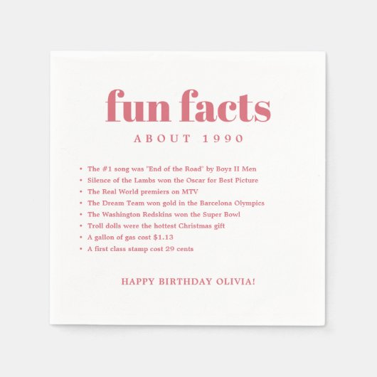 Serviette En Papier Moderne Minimal Fun Facts Anniversaire Année (Devant)